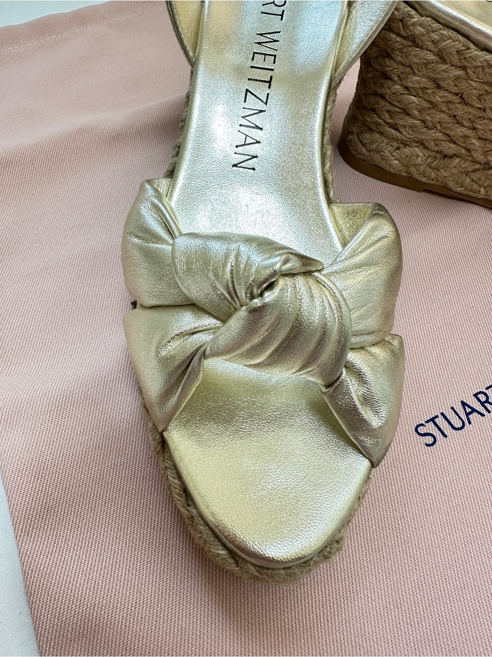 Stuart Weitzman Playa Knot Metallic Gold  Espadrille Wedges - Picture 3 of 7